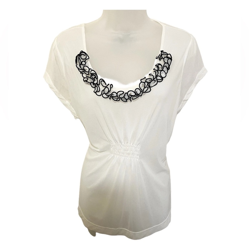 The Limited Top Y2K XL Babydoll Mesh Sheer Ruffle Cream Black Short Sleeve